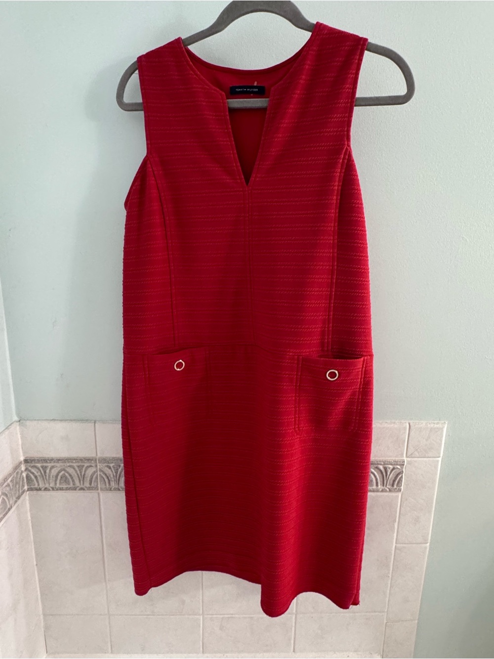 Tommy Hilfiger Red Sleeveless Shift Dress light weight w/ blazer is cute!